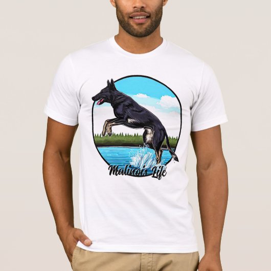 Zwart Malinois in Water T-shirt (Voorkant)