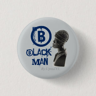 Zwart Man blauw/grijze knop Ronde Button 3,2 Cm