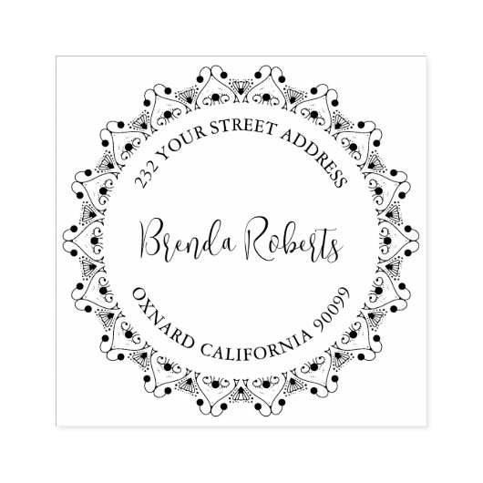 Zwart Mandala Border Custom Moderne Typografie Rubberstempel (Afrduk)