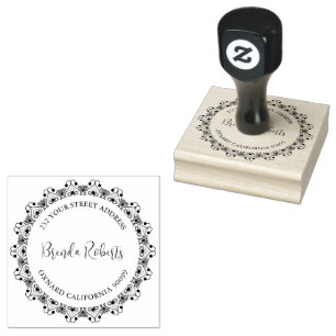 Zwart Mandala Border Custom Moderne Typografie Rubberstempel