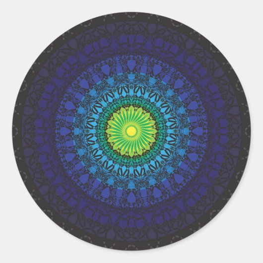 Zwart Mandala Design Ronde Sticker (Voorkant)