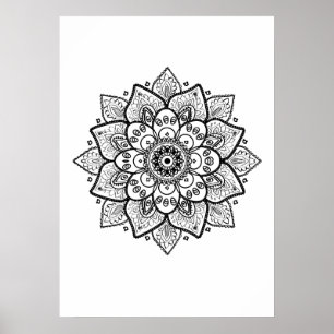 Zwart Mandala op wit Poster