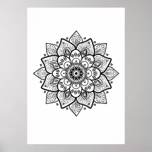 Zwart Mandala op wit Poster (Voorkant)
