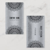 Zwart Mandala op zilver metallisch Afbeelding Visitekaartje (Voorkant / Achterkant)