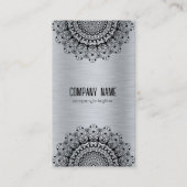 Zwart Mandala op zilver metallisch Afbeelding Visitekaartje (Voorkant)