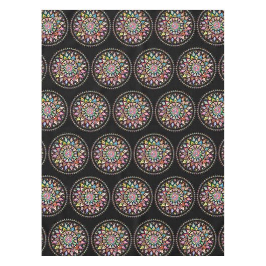 Zwart Mandala Regenboog Indiaas Patroon Tafelkleed (Voorkant)
