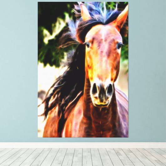 *~* Zwart Mane Paard AR22 Equine Art Canvas Print (Insitu (Houten vloer))