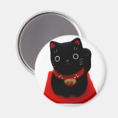 Zwart Maneki Neko op een rode loper Magneet (Voorkant / Achterkant)