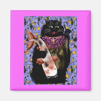 Zwart maneki neko w / koi magneet