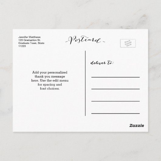 Zwart Manuscript | Afstuderen dankt u Briefkaart (Achterkant)