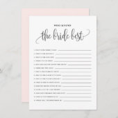 Zwart Manuscript dat de Bride Best Shower Game ken Informatiekaartje (Voorkant / Achterkant)
