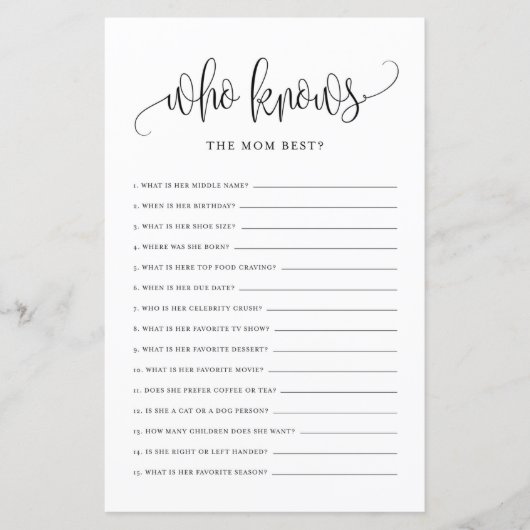 Zwart Manuscript dat het beste Baby shower van mam (Voorkant)