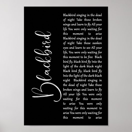 Zwart Manuscript Song Lyric Wall Art afdrukken Poster (Voorkant)