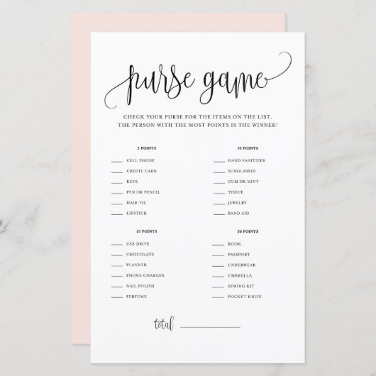 Zwart Manuscript wat er in uw Purse Shower Game zi (Voorkant / Achterkant)