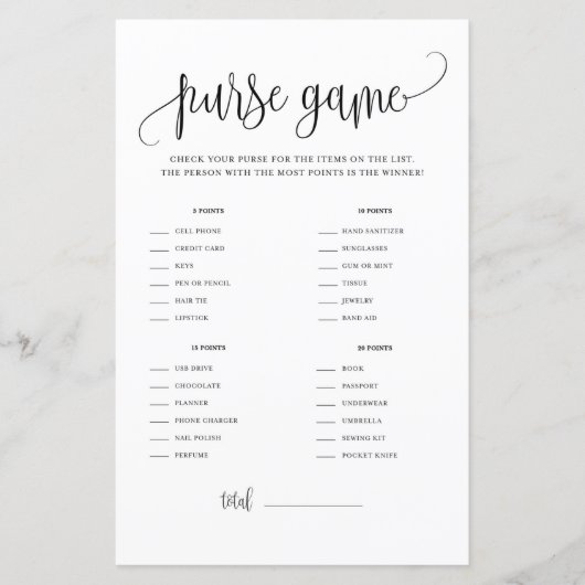 Zwart Manuscript wat er in uw Purse Shower Game zi (Voorkant)