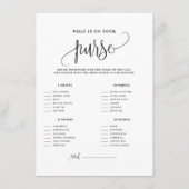 Zwart Manuscript wat er in uw Purse Shower Game zi Informatiekaartje (Voorkant)