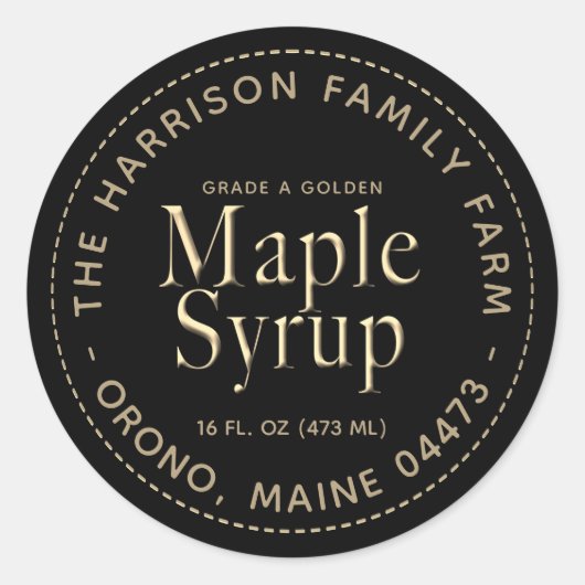 Zwart Maple Syrup Label met Gouden Tekst (Voorkant)