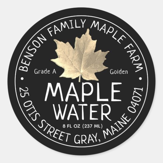Zwart Maple Water Label met Gouden Suiker Maple Le (Voorkant)