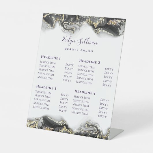 zwart Marbling Design Price List Pedestal Sign Reclamebord Met Voetstuk (Voorkant)