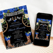 Zwart Marine Blauw en Zilver Charra Quinceañera Kaart