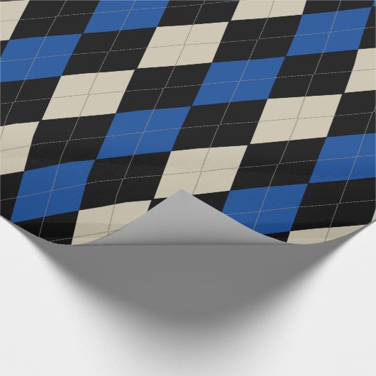 Zwart | marine | Crème Argyle Pattern Cadeaupapier (Hoek)