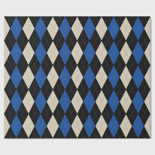 Zwart | marine | Crème Argyle Pattern Cadeaupapier (Vlak)