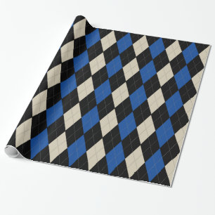 Zwart   marine   Crème Argyle Pattern Cadeaupapier