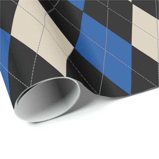 Zwart | marine | Crème Argyle Pattern Cadeaupapier (Rol Hoek)