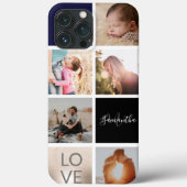 Zwart marinegoudmonogram liefdesfotocollage raster Case-Mate iPhone case (Achterkant)