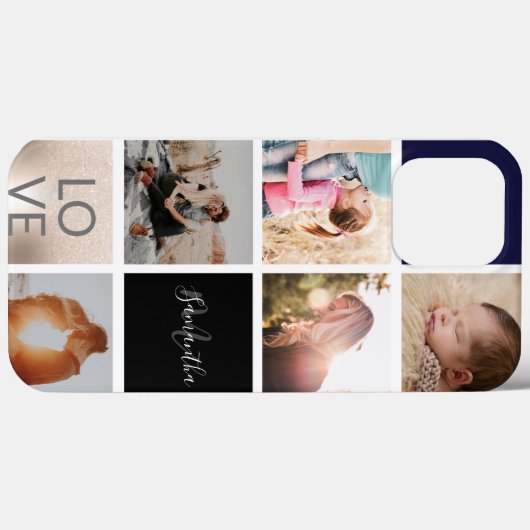 Zwart marinegoudmonogram liefdesfotocollage raster Case-Mate iPhone case (Achterkant (horizontaal))