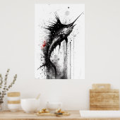 Zwart marlin Ink Painting Poster (Keuken)