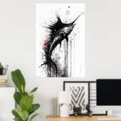 Zwart marlin Ink Painting Poster (Thuiskantoor)