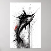 Zwart marlin Ink Painting Poster (Voorkant)