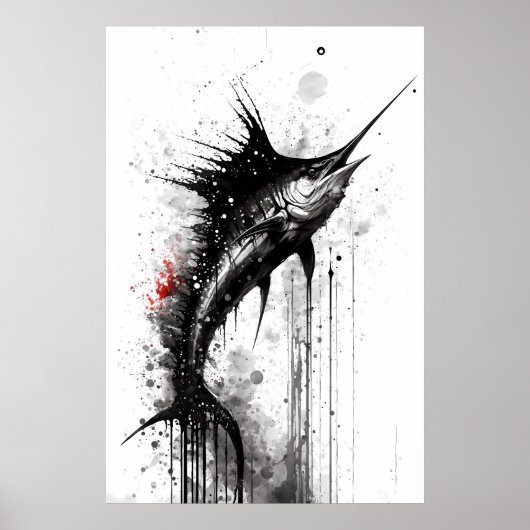 Zwart marlin Ink Painting Poster (Voorkant)