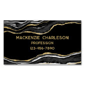 Zwart marmer agaat geode gouden glitter magnetisch visitekaartje (Voorkant)