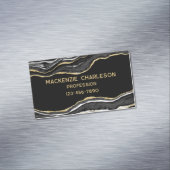 Zwart marmer agaat geode gouden glitter magnetisch visitekaartje (Voorbeeld)