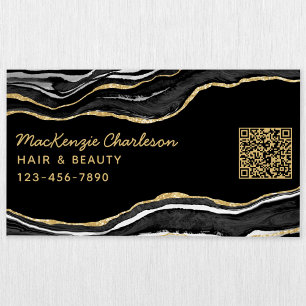 Zwart marmer agaat geode gouden glitter QR code Magnetisch Visitekaartje