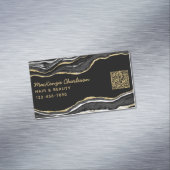 Zwart marmer agaat geode gouden glitter QR code Magnetisch Visitekaartje (Voorbeeld)