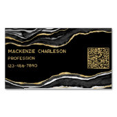 Zwart marmer agaat geode gouden glitter QR code Magnetisch Visitekaartje (Voorkant)