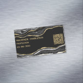 Zwart marmer agaat geode gouden glitter QR code Magnetisch Visitekaartje (Voorbeeld)