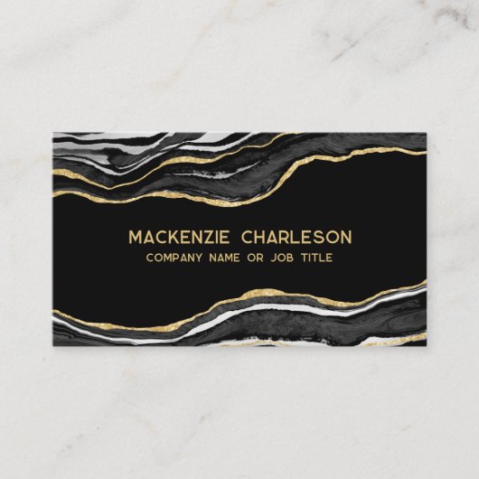 Zwart marmer agaat geode gouden glitter QR code Visitekaartje (Voorkant)