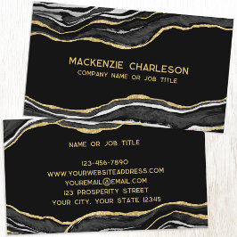 Zwart marmer agaat geode gouden glitter visitekaartje