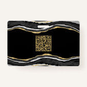 Zwart Marmer Agaat Geode QR Code Foto ID Naam Badge (Achterkant)