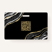 Zwart Marmer Agaat Geode QR Code Foto ID Naam Badge (Achterkant)