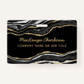 Zwart marmer agaat geode zakelijke QR-codenaam Badge (Voorkant)