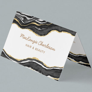 Zwart Marmer Agaat Goud Glitter QR code Visitekaartje