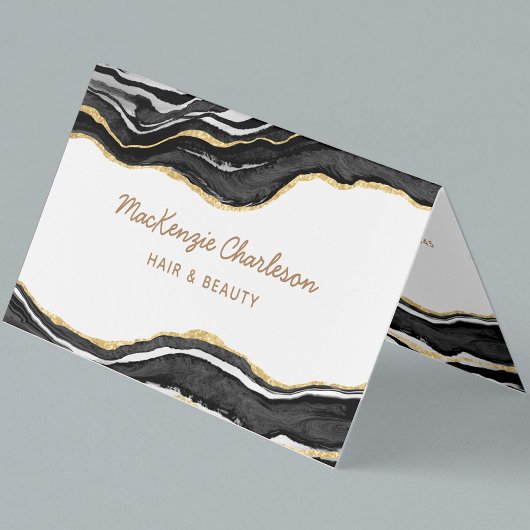 Zwart Marmer Agaat Goud Glitter QR code Visitekaartje