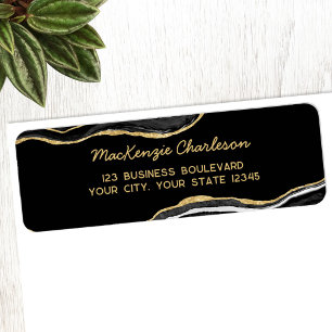 Zwart Marmer Agaat Goud Glitter Retouradres Etiket