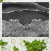 ZWART MARMER AGAAT ZILVER GLITTER GLAM THEEDOEK (Gevouwen)