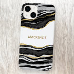 Zwart marmer Agate Gold Glitter - persoonlijk Case-Mate iPhone 14 Hoesje<br><div class="desc">Zwart-witte waterverf met een ondoorzichtig ontwerp met faux goudglitter-detail. Verander de naam om aan te passen.</div>